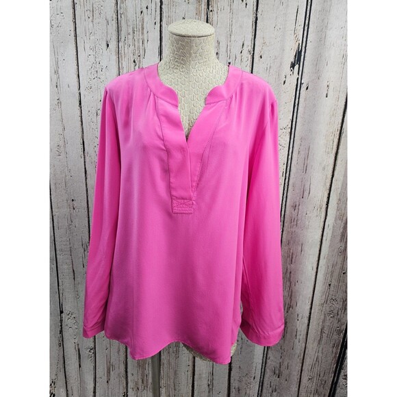 Diane Von Furstenberg Tops - DIANE VON FURSTENBERG Women's 12 Esti Silk Pink Roll Tab Sleeve Blouse Shirt EUC